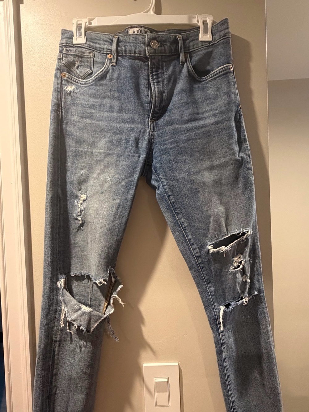 Agolde Distressed Light Blue Skinny Jeans